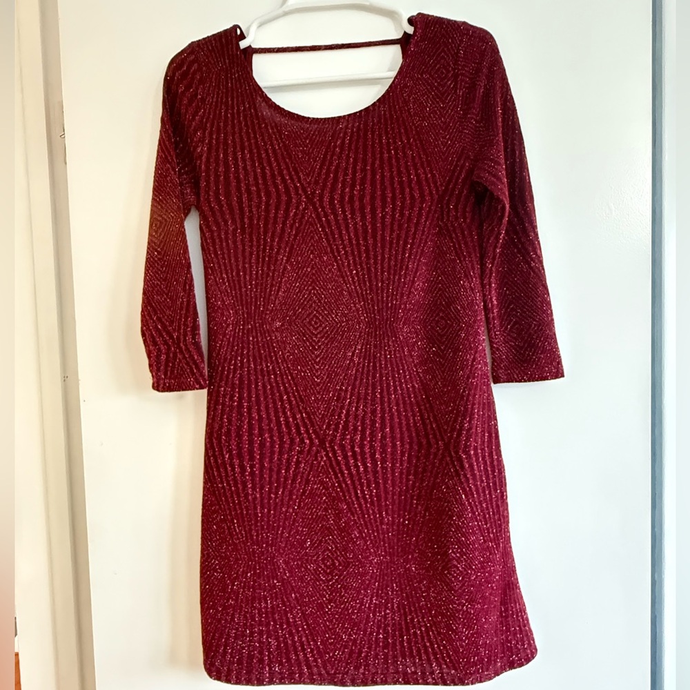 Sparkly Burgundy Cut Out Back Dress